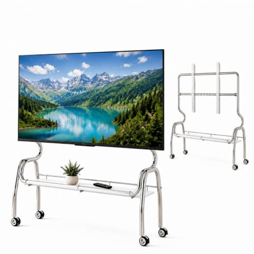 Portabel Mobil TV Vagn, Rullbart TV Stativ | Rostfritt Stål, Låsbara Hjul med Förvaringshylla för 32–75 Tums TV-apparater(White,120cm/47in)