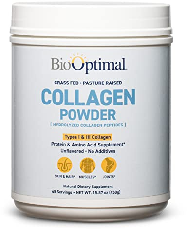 BioOptimal Collagen Peptides Powder - Grass-Fed, Pasture-Raised Hydrolyzed Protein Supplement for Skin, Hair, & Nails - Non-GMO, Zero Sugar Daily Supplement for Men & Women (45 Servings)