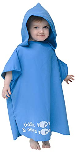 tiddlers & nippers Toalla Bebe con Capucha | Capa baño para niño o niña | Albornoz Poncho de Microfibra Ligero y Super Absorbente | Ideal para Playa, Piscina o de Viaje | Colores Azul y Rosa