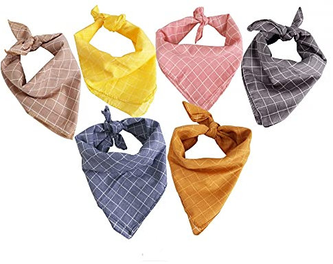 DONGKER Hundehalstuch, 6er Set Hundehalstücher, Waschbar, Kariert, Stylisches Bandana für große und kleine Hunde, Katzen, 45 x 45 cm