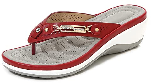 Sandali Ortopedici Donna Alluce Valgo, Sandali Infradito da Donna per Alluce Valgo, Punta Aperta Scarpe da Passeggio, Ciabatte Ortopediche Donna Estive con Supporto Per Arco(Size:40EU,Color:rosso)