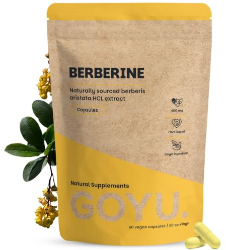 Berberinextraktkapslar 400 mg – 60 kapslar – Berberin-HCl från Berberis aristata – Kolesterol och blodsocker – Veganskt – Utan tillsatser – Laboratorietestat – från GOYU