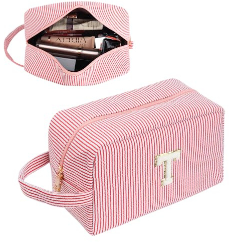 Beauty Case，Trousse Da Viaggio，Borsa Cosmetica Impermeabile Personalizzata con Iniziali Carine，Può Contenere Cosmetici, Articoli da Toeletta E Vestiti, Regalo di Compleanno per Donne, Figlie.(T)