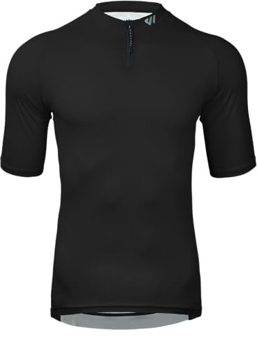 Wulibike Herren-Fahrradtrikot Kurzarm, Rennradtrikot mit halbem Reißverschluss und Taschen, Fahrradbekleidung atmungsaktiv und schnell trocknendSchwarz L