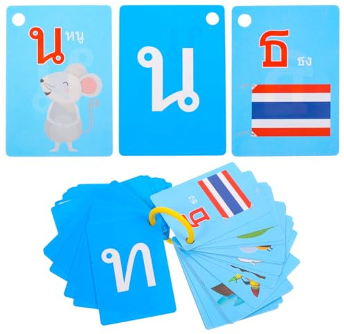 UPKOCH Thai Language Flash Cards 90 Pieces Portable Vocabulary Study Cards with Illustrated Letters for Kids Preschool Learning and Educational Games