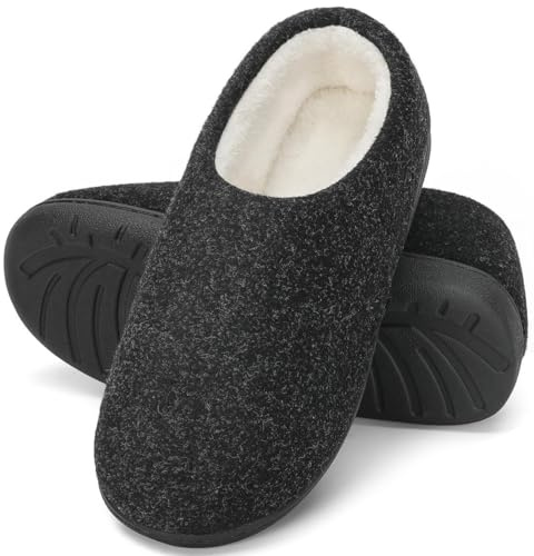 Mishansha Zapatillas de Estar por Casa Hombre Mujer Zapatos de Casa Invierno Cálido con Memory Foam Pantuflas Cómodas Antideslizante para Exterior e Interior, Tinta Negro, 46/47 EU