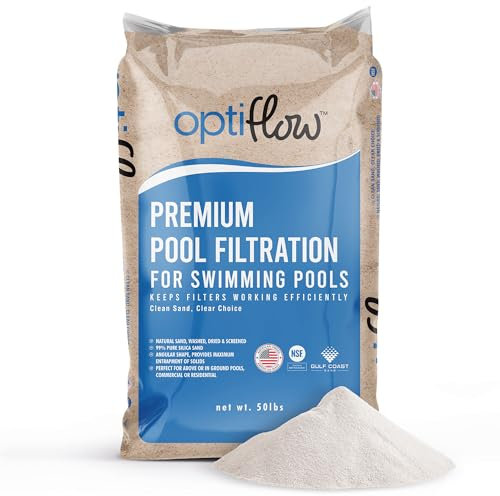 OptiFlow Filtro de arena para piscina, filtración premium con fórmula de sílice pura, 50 libras, accesorios y suministros para limpieza y mantenimiento