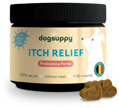 DogSuppy Itch Relief For Dogs - Relieves Itching, Scratching, Licking, Grass Eating, Allergies & Yeast, 100% Natural, Supports Gut Health & Immunity Breeds, 3.4 billion CFU Probiotics
