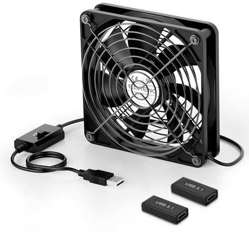 ELUTENG Ventilateur USB 120 mm avec 2 Adaptateurs USB vers Type-C, 12cm PC Ventilateur d'ordinateur compatible PS4 PS5 Routeur Xbox Modem Récepteur DVR TV-Box