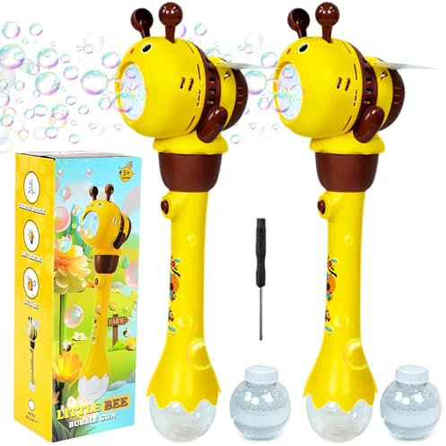 2 PCS Seifenblasenmaschine,Biene Seifenblasenpistole,Seifenblasenpistole für Kinder,Electric Biene Bubble Machine mit Seifenblasenlösung,Seifenblasenpistole mit Lichtern&Musik,LED Seifenblasenpistole