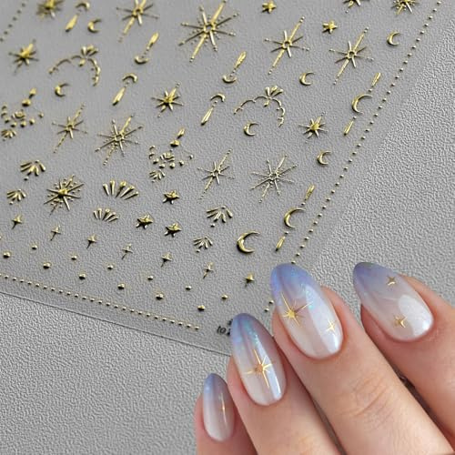 JMEOWIO 3D Nagelsticker Mond Stern Nail Art Sticker Selbstklebend Nagelaufkleber 5D Stereoskopisch Dekoration Nageldesign Zubehör 1 Blatt