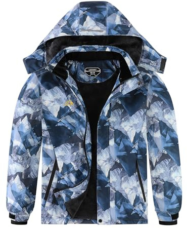 Lonthanly Boy's Waterproof Ski Jacket Warm Winter Snow Coat Kids Fleece Snowboarding Jackets Thick Hooded Windproof Coats Boy-Gray/C-14-16