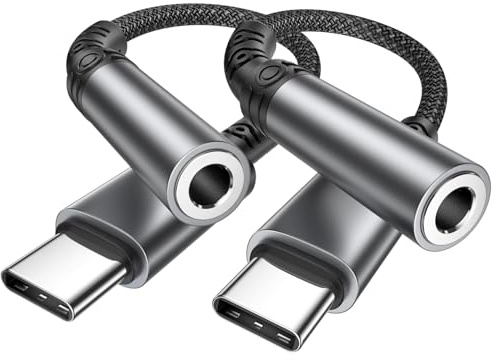 Adapter till USB C, 2-pack USB C till jackadapter 3,5 mm, hörlursadapter, typ C för iPhone 17 16 Pro Max/16 Plus/15 Pro Max/15 Plus, iPad, Samsung S25/S24/S23, Huawei, Pixel, Xiaomi