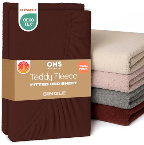 Brentfords 2 Pack Single Bed Sheets, Soft Warm Thermal Teddy Fleece Fitted Sheet Deep Pocket 25cm Fade Resistant Cuddly Cosy Fluffy Teddy Bear Bedding Single 2 Pack, Chocolate Brown