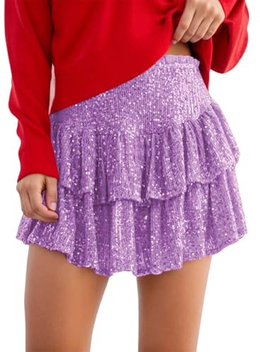 Paljettkjol glitter kjol damer glitterkjol paljettkjol kort damer sexig minikjol höftkjol gyllene paljettkjol elastisk kjol för fest rave outfit karneval nyårsafton, lila, 3XL