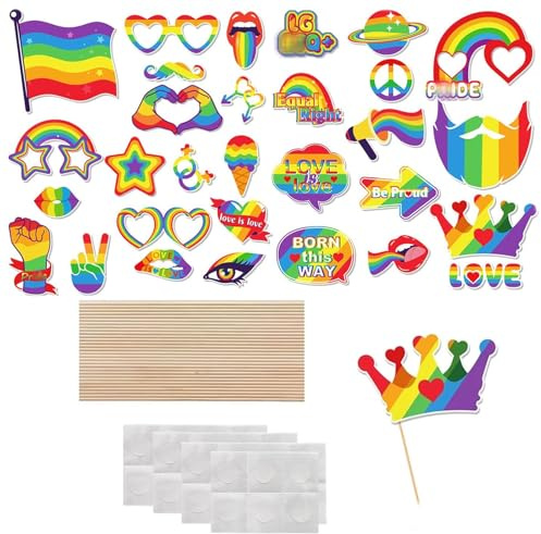 30 Pcs Pride Decorations Photo Booth Props, Colorful Rainbow Lgbtq Pride Accessories, Colorful Gay Prides Lgbtq, For Teenagers Day Rainbow Month Party Supplies Decorations