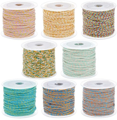 BENECREAT 96M di Corde di Cotone Intrecciate Colorate, Corda di Cotone Macramè Da 1.5mm, Intrecciata, per Gioielli, Braccialetti, Cucito, Confezioni Regalo per Matrimoni (Rotolo Da 12 m)