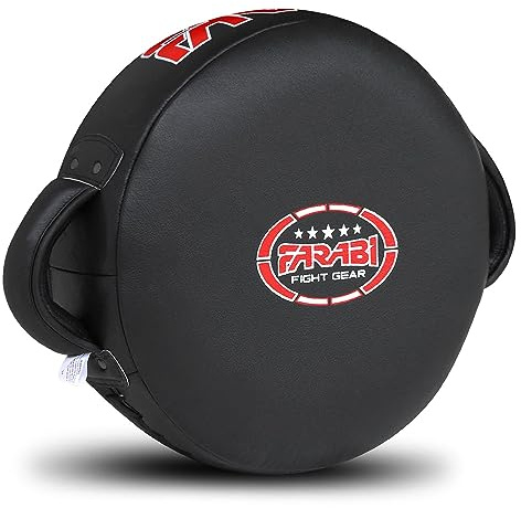 Farabi Sports Round Boxing Pad 100% Genuine Leather Punching Mitts Kick Pad Black Boxing Mitts MMA Muay Thai Taekwondo Kickboxing Training Strike Boxing Pads