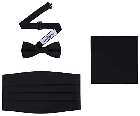 Herren 3-teiliges formelles Zubehör-Set mit Fliege, Kummerbund und Einstecktuch, Schwarz, Einheitsgröße