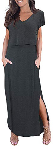Smallshow Women's Maternity Nursing Dresses Split Long Dress for Breastfeeding Medium Dim Grey