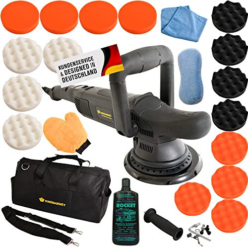 Pulidora excéntrica de 810 W con carrera de 15 mm y cable de 6 m, incluye bolsa y esponja de pulido, lijadora excenter, pulidora de coche con pantalla digital (set L)