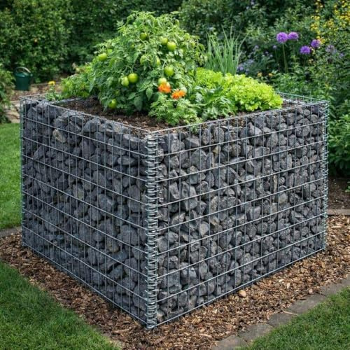 ESTEXO Hochbeet Gabionenhochbeet Gabione Pflanzkorb Drahtgitter Steinkorb Verzinkt Korb Stahlgabione Stahlkorb Metallbeet Metallhochbeet (90x90x100 cm)