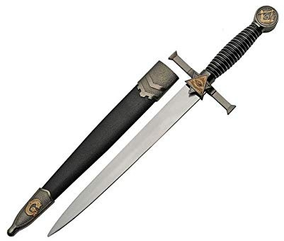 SZCO Supplies 15 Masonic Knights of Templar Dagger with Adorned Sheath, Black/Bronze
