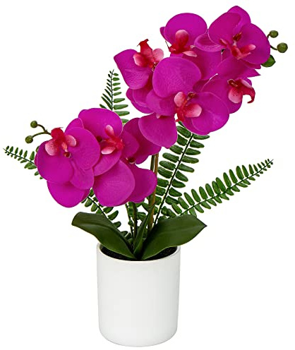 Briful Purple Orchid Artificial Flowers in Ceramic Pot - Fake Orchid Silk Phalaenopsis Purple Flower Arrangement - Artificial Orchid Plant Indoor for Home Office Kitchen Bedroom Wedding Decor