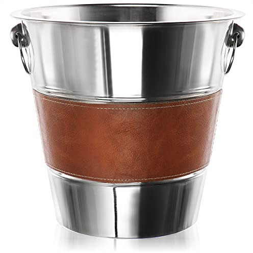 COM-FOUR® Seau à champagne avec bande en similicuir - seau de refroidissement pour vin mousseux, vin et champagne - seau à glace noble pour les occasions spéciales