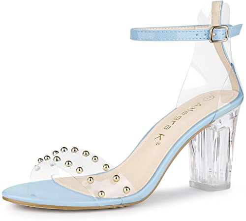 Allegra K Women's Clear Block Heel Ankle Strap Sky Blue Heeled Sandals 8.5 M US