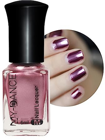 Metal Nail Polish 6ml Mirror Nail Varnish, Pink Metallic Effect Nail Art Polish, Plating Metallic Nail Polish No UV Needed, Magic Chrome Gel Nail Polish For Home Nail Art