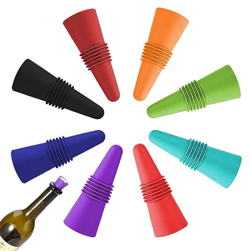 Tappi Bottiglie Vino, 8 Pezzi in Silicone Con Fondo in Acciaio Inossidabile per Imbottigliare (8 Colori)