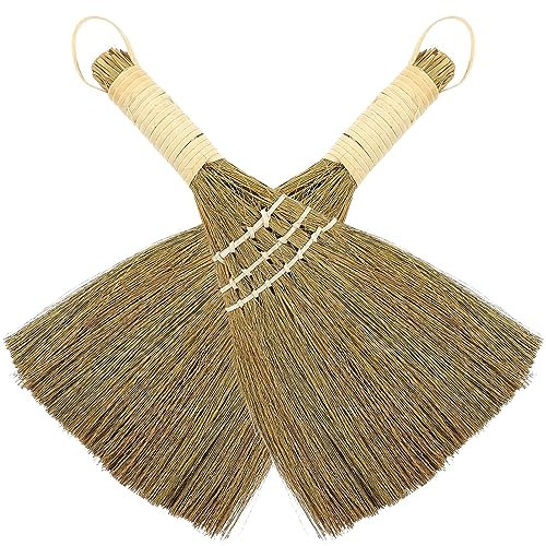 Healifty 2pcs Ergonomic Hand Broom – Natural Straw Desktop Duster for Home & Kitchen, Compact Sweeping Brush