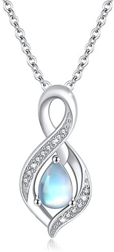 Mondstein Kette Damen 925 Sterling Silber Mondstein Anhänger Halskette Infinity Kette für Damen Unendlichkeit Kette Juni Kette Infinity Schmuck für Damen