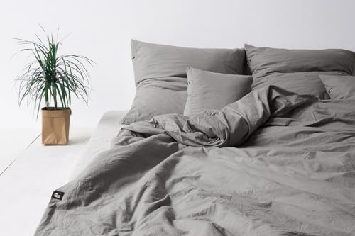 HOP DESIGN Copripiumino 140x200 Cotone Set di biancheria da letto, Parure Copripiumino 140x200 Grigio scuro - Copripiumini Biancheria da letto estiva, con 1 cuscino 100% cotone antiallergico