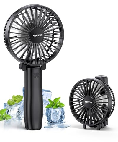 TriPole Handheld Fan Rechargeable, Foldable Battery USB Fan, Personal Pocket Fans, 3-Speed Mini Handheld Desk Fans, 180°Adjustable Portable Fan for Indoor, Camp, Sport, Shop-Black