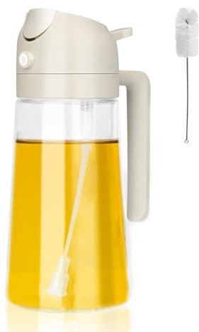 Oil Bottle Oil Sprayer for Cooking, Glass Vinegar Dispensing Cruets, 470ml Portable Glass Cooking Bottle, 2-in-1 Oil Dispenser and Vinegar Sprayer for Cooking Air Fryer Salad Baking Roasting Grilling