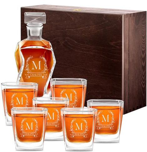 Maverton Carafe à Whisky avec Gravure pour Homme - Whiskey Set Élégant avec 2, 4 ou 6 Verres - Cadeau Homme Coffret Cadeau pour Couple - Souvenir de Mariage Anniversaire Fête des Grands-Pères