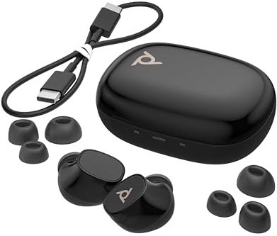Poly Voyager Free 20 In-Ear-Headset und Ladeetui, USB-C, Noise Cancelling, KI-Geräuschunterdrückung, Sprachsteuerung, QI Wireless Charging, bis zu 12 Stunden Hördauer, Schwarz