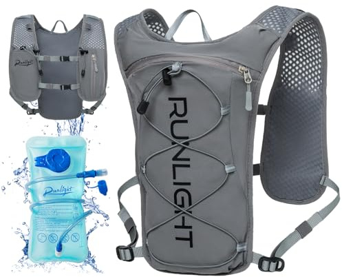 Running Hydration Vest Backpack,Lightweight Insulated Pack with 1.5L Water Bladder Bag Daypack for Hiking Trail Running Cycling Race Marathon for Women Men Grey