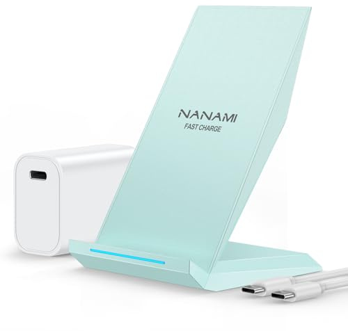 Fast Wireless Charger,NANAMI Qi kabelloses Ladegerät (mit USB C ladegerät 20W PD Adapter) für Apple iPhone 17 16 15 14 13 12 Pro Max Xr Xs,10W Induktive Ladestation für Samsung Galaxy S25 S24 S23 S22