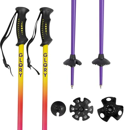 Glory Ski Poles for Adults - Ultra Durable Downhill 6 Series Aluminum Shaft Tent Poles for Men and Women - Snow Skiing Gear for All Mountain, Free Style Skiing (Alpenglow, 120 CM)