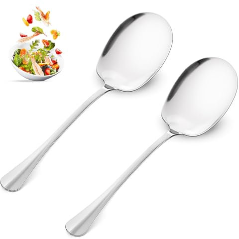 Andibro 2 Stück Servierlöffel aus Edelstahl,25 cm Groß Kochlöffel Edelstahl Vorlegelöffel mit Langen Griffen Soßenlöffel Salatlöffel Vorlegebesteck EsslöFfel für Familie Bankett Buffet Restaurant