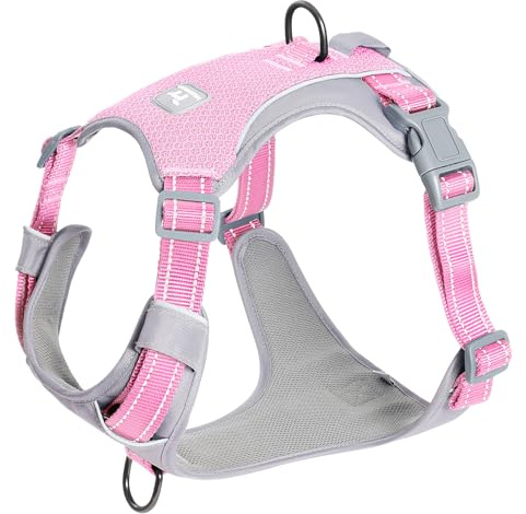 Huntboo No-Pull Hundsele, Helt Reflekterande Västen med 3 Koppelclips, Justerbar, Andningsbar och Hållbar för Små, Mellanstora och Stora Hundar för Promenader, Träning, Löpning (Rosa,S)