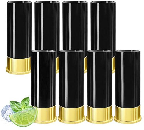 8 vasos de chupito, vasos de licor, funda de cartucho, vasos de chupito, juego de vasos de chupito, vasos de chupito para hombres y mujeres, bodas, vasos pequeños de 12 GA para whisky, 45 ml (negro)