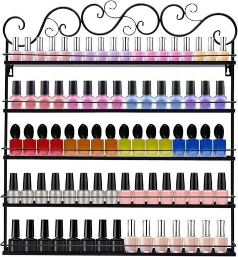 DMBBSAPBSH Scaffali Porta Smalti per Unghie, Scaffale for smalti for unghie Scaffale for smalti for smalto a 5 livelli rettangolare in metallo a parete for salone di bellezza(Black)