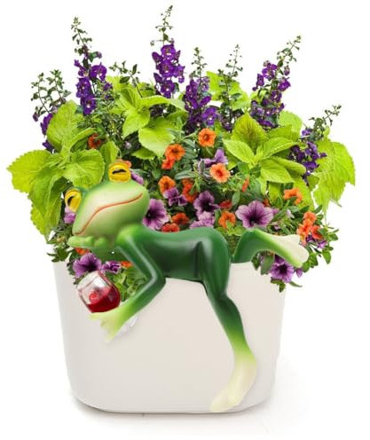 Wapasezyar Décoration de grenouille, décoration d'étang, décoration de jardin, grenouilles, pot de fleurs, mini étang, décoration de jardin, tabouret de bord, décoration animaux, statue en résine pour