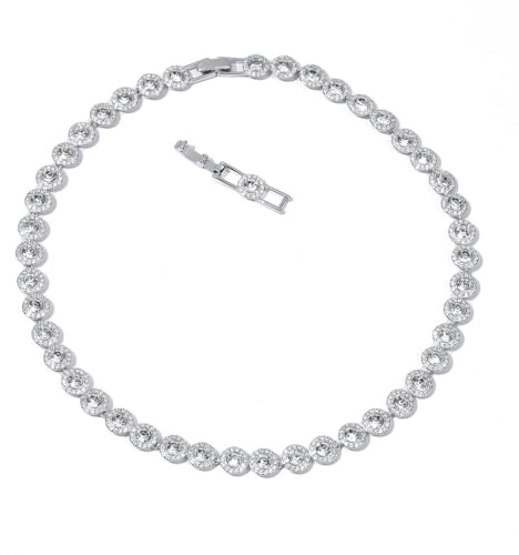 ZOEY Angelic Tennis Necklace - 18K White Gold Plated 38-40.5cm, 8mm (1/3 inch) Wide Adjustable with Detachable Chain, Bridal Crystal Jewelry with Green Gift Box