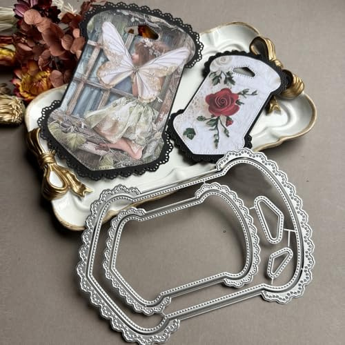 LZBRDY 3D Background Metal Cutting Dies for Scrapbooking – Lace Frame Die Cuts for DIY Wedding Party Cards & Album Decor (Special-Shaped Frame 5.9 x 4.0 in)