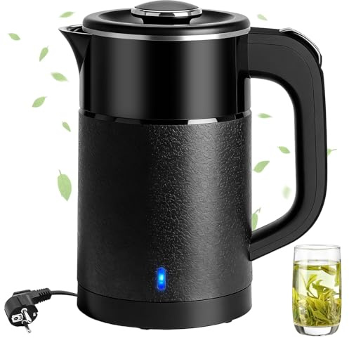 Hervidor de agua pequeño de 800 ml, hervidor de agua de viaje de 600 W, 6 minutos de cocción rápida, hervidor eléctrico de viaje, portátil, mini hervidor de agua de camping, tetera de acero inoxidable